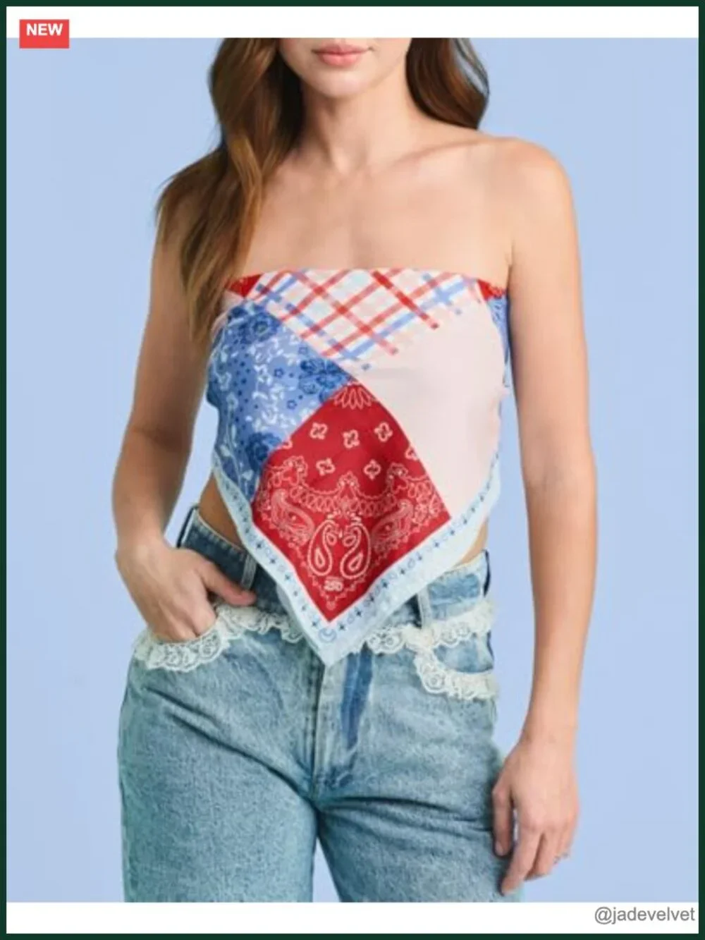 Patriotic Patchwork Bandana, Polyester, 27x27in, Fashion Scarf